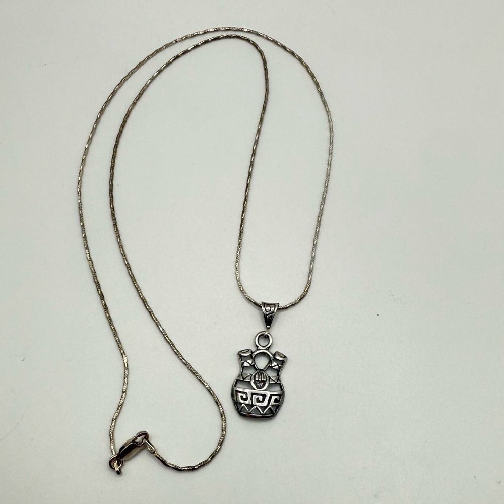 MASHA Sterling Silver Native American Wedding Vase Pendant Necklace 24”